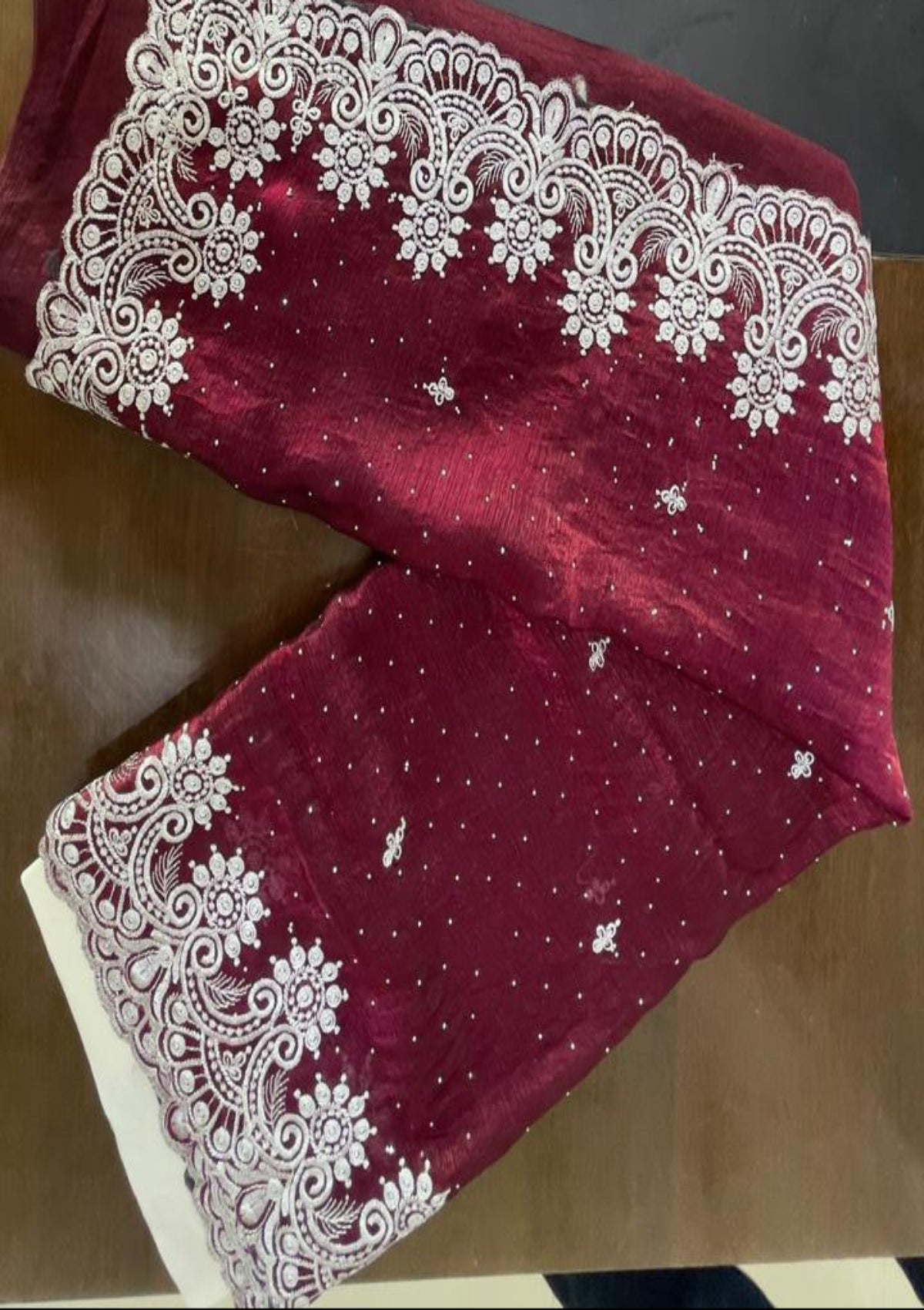 Maroon Designer Saree with Heavy White Embroidery Border & Butta Work - D00023