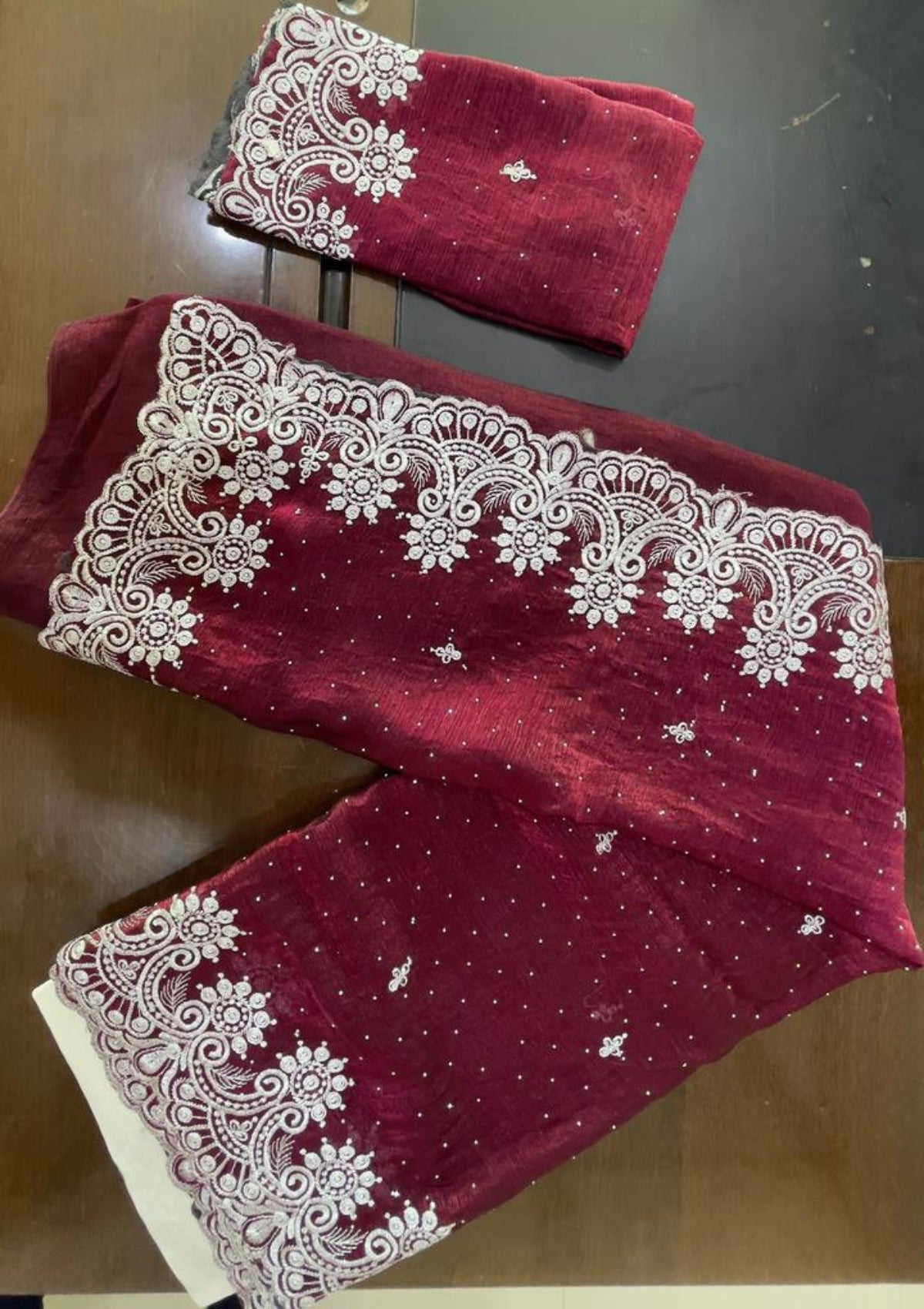 Maroon Designer Saree with Heavy White Embroidery Border & Butta Work - D00023