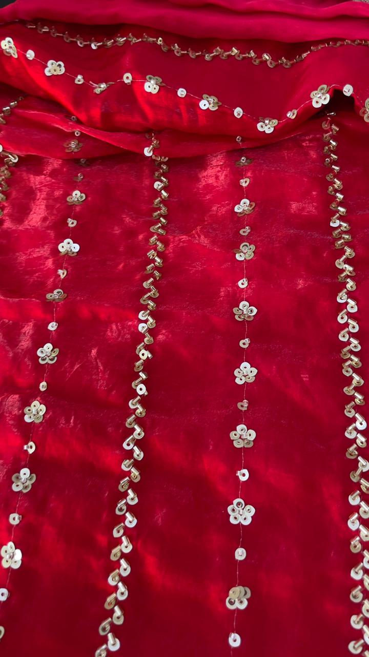 Radiant Red Sequin Embellished Designer Party Wear Saree - D00028